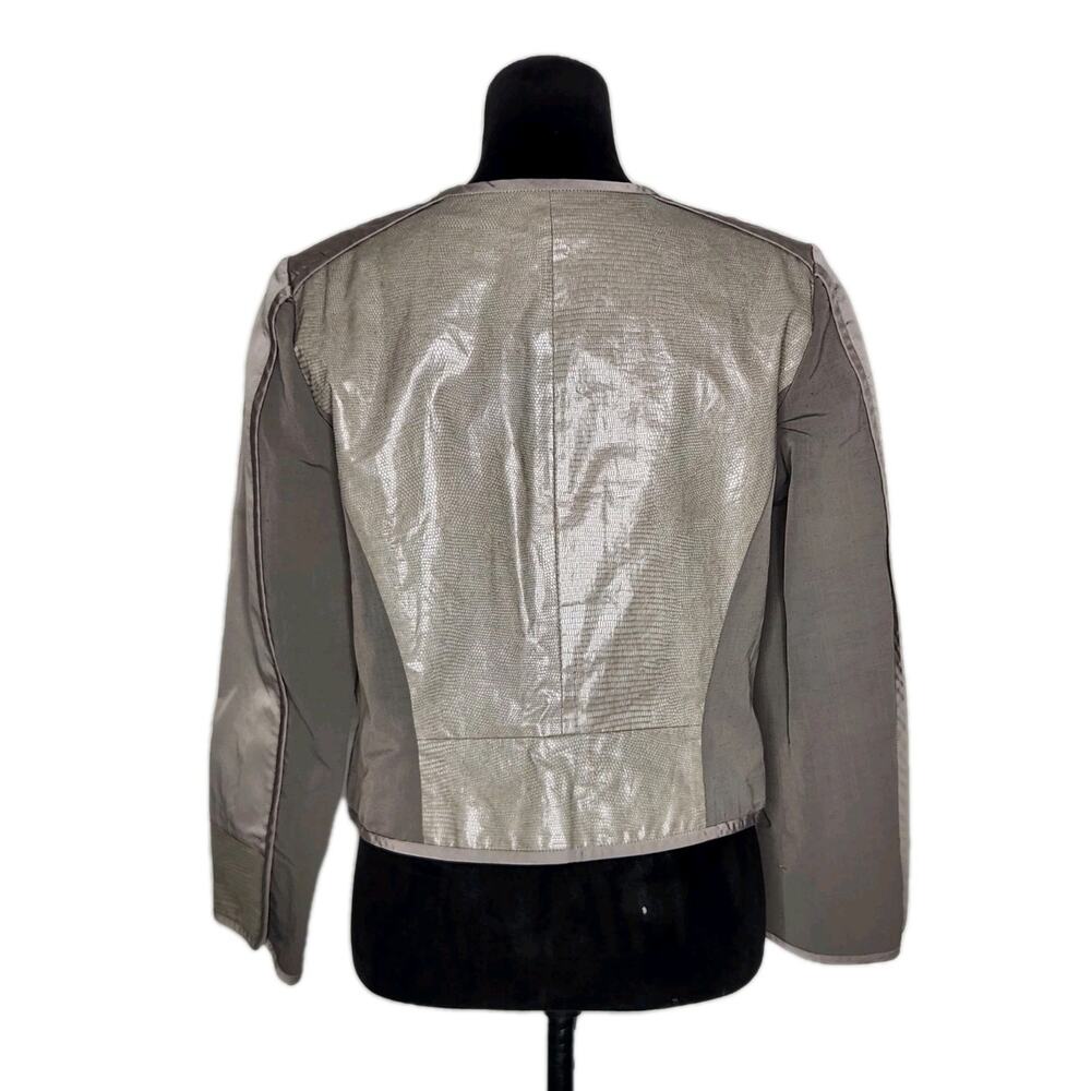 Lafayette 148 Gray Lightweight Linen Blend Pu Leather Snake Moto Jacket Size 10 - Picture 3 of 7